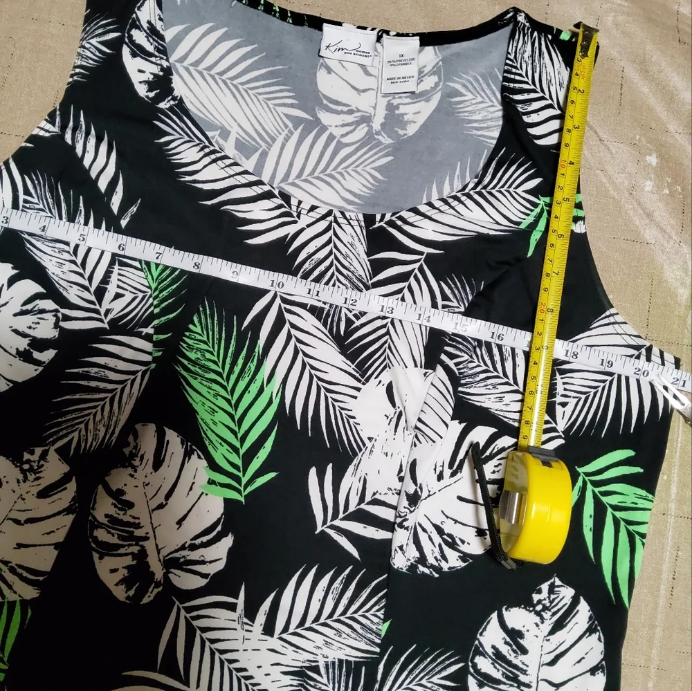 Kim Rogers Woman Stretch Black/White/Green Sleeveless Shift Dress Size 1X - Picture 4 of 7